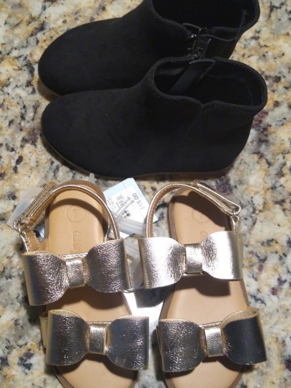 New Cat & Jack Kids Metallic Bow Sandals And Black Boots Bundle Size 7.